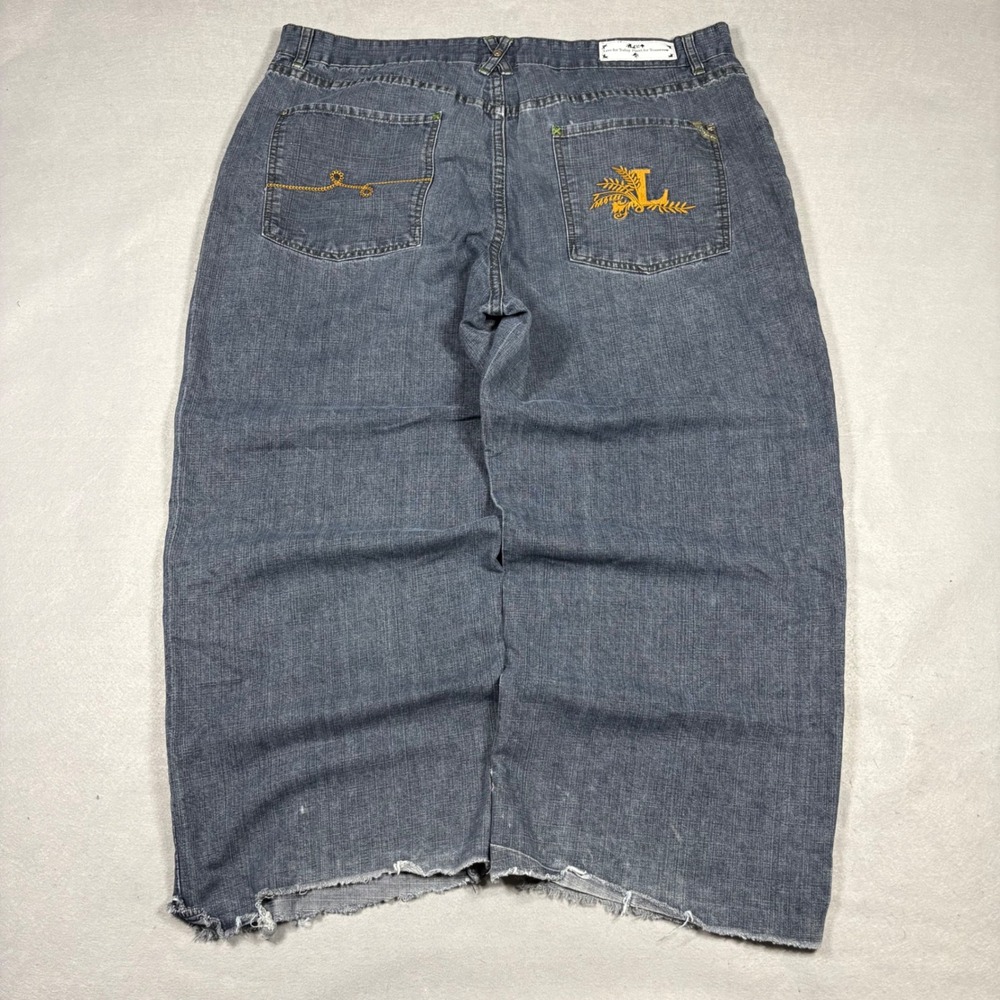 LRG Grunge Men's Wide Leg Baggy Denim Jeans Blue Embroidered 40x27 Skater